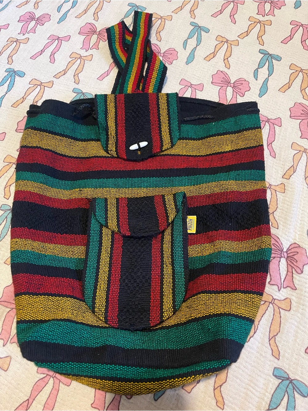 Vintage Striped Backpack in Black, Red, Green & Yellow